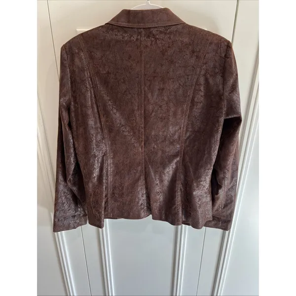 Bamboo Traders Brown Faux Leather‎ Jacket Size Medium Crackled Western Boho Y2K - Image 2