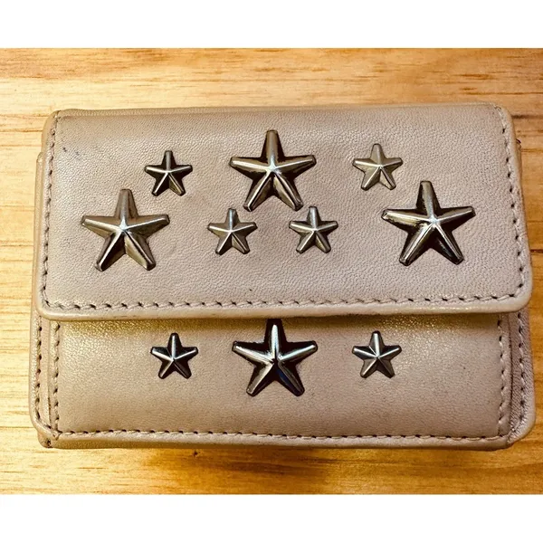 Jimmy Choo Nemo Trifold Wallet With Coin Purse Stars Studs‎ Leather Small Wallet - Image 14