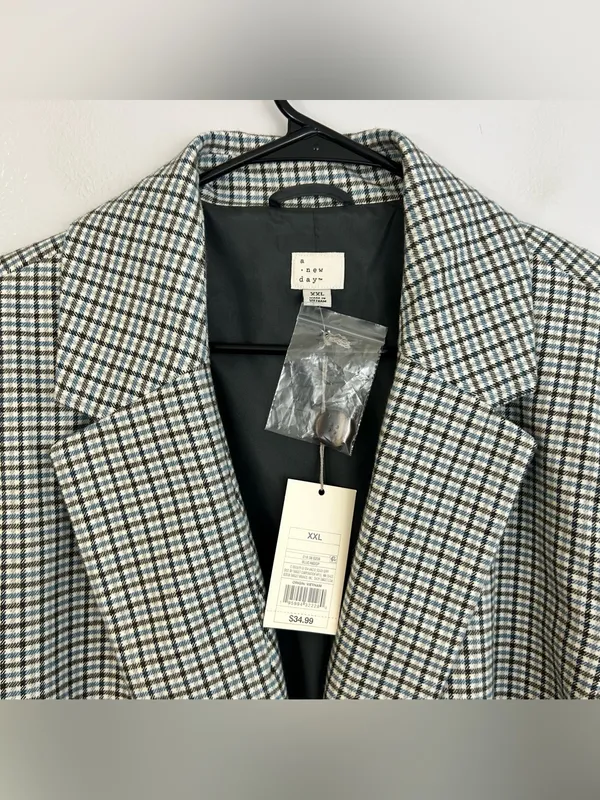 NWT A New Day Plaid White Blue Brown Oversized Preppy Blazer Jacket Size XXL - Image 7