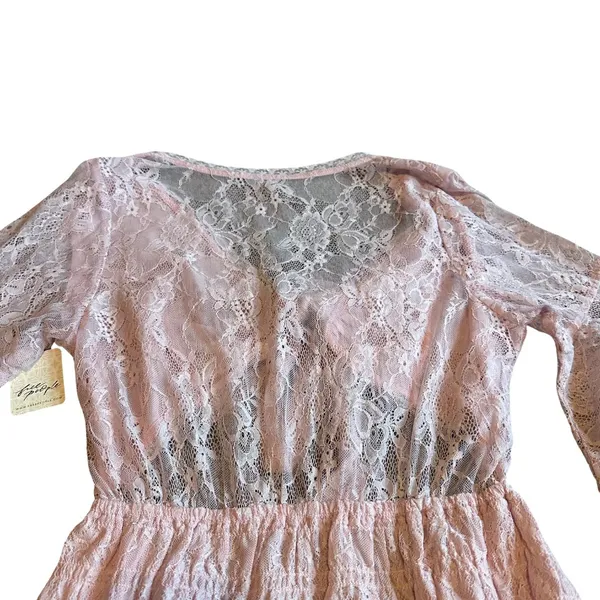 Free People Lala Dawn Rose Pink Lace Mini Dress Cutout Tie Front Size Large NWT - Image 11