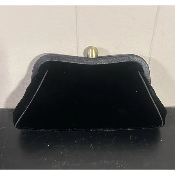 Banana Republic Black Satin Clutch Kiss Lock Evening Bag Chain Strap Purse - Image 2