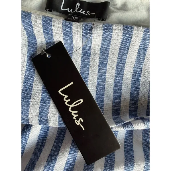 Lulus Seaside Skipper Blue White Striped Off Shoulder Mini Dress XS NWT - Image 6