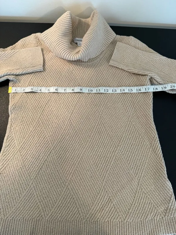 Calvin Klein Beige Herringbone Cowl Neck Knit Sweater S - Image 3