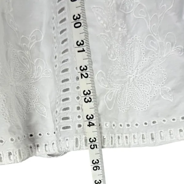 Moon River Eyelet Midi Skirt M White Cotton Floral Embroidery Feminine Boho Chic - Image 8