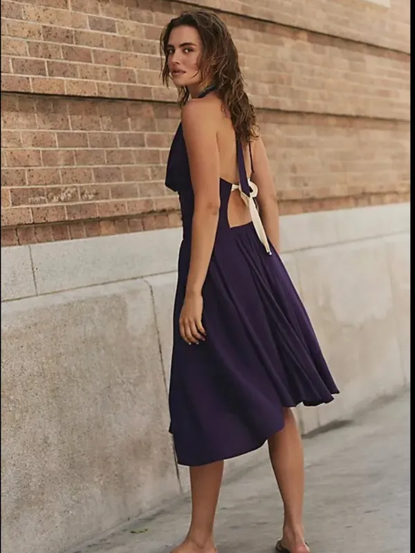 NWOT Free People Jayna midi dress halter Free-est Linen blend Dusty Plum M - Image 5