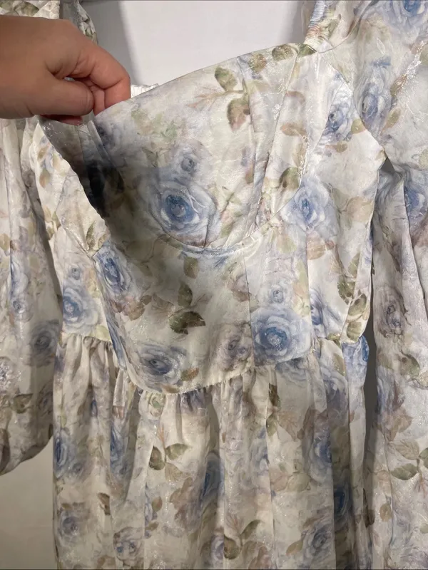 Eywol Long Sleeve White Floral Maxi Dress Large New With Tags - Image 3