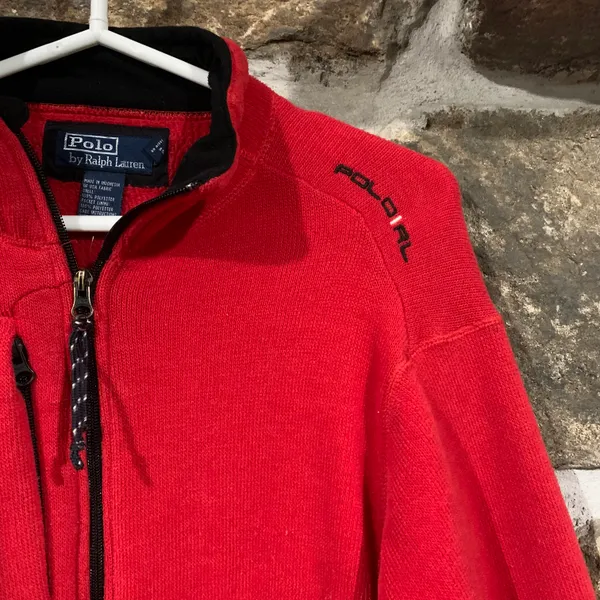 Polo Vintage Red/Black Ralph Lauren Embroidered Zip Up Sweatshirt Jacket - Image 2