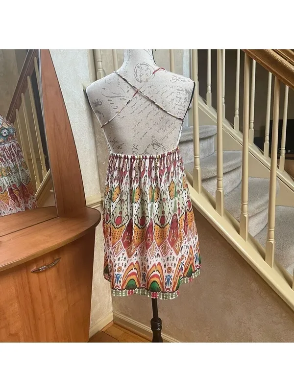 ZARA Chiffon Printed Strappy Embroidered Dress Open Back Sequins multicolor XS - Image 9