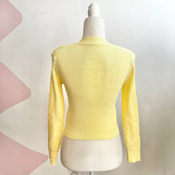 Yellow Ribbed Cardigan Gold Buttons Women’s Small Vintage‎ Inspired Preppy Knit - Image 2