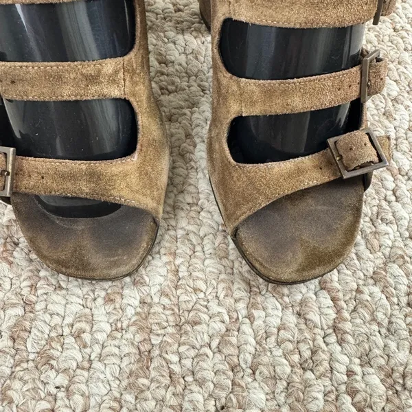 Saint Laurent Brown Suede Strappy Block Heels/Shoes 6.5 - Image 3