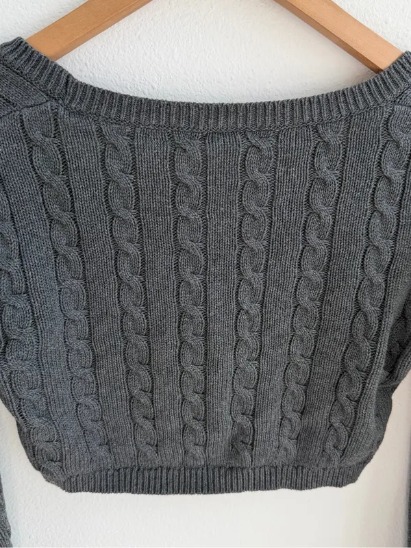Brandy Melville Gray Cable Knit Cropped Cardigan Shrug - Image 8