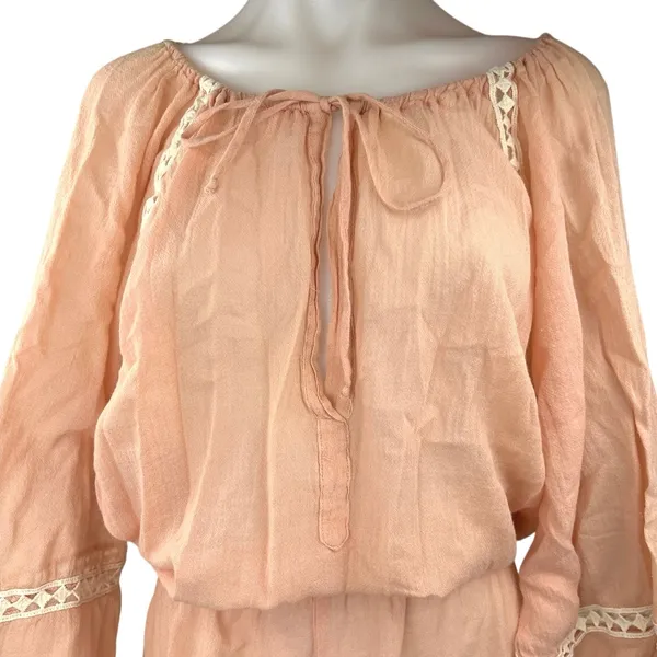 Eberjey Summer Of Love Orange Tie Neck Long Sleeve Lace Trim Jumpsuit Romper M - Image 3