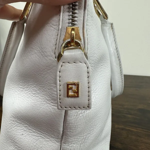 Fendi Vintage Satchel Bag Womens Medium White Leather Italy Top Handle FF - Image 11
