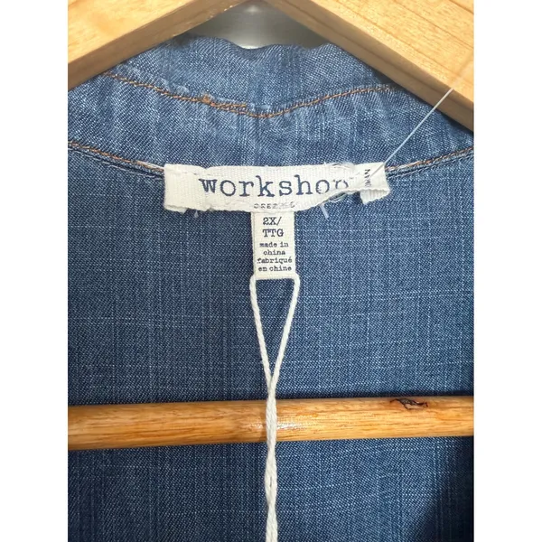 Workshop Woman Tencel Denim Shirt Dress Blue Frayed Hem Plus Size 2X NWT - Image 6