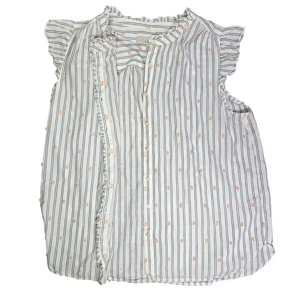 LOFT Womens Medium White Striped Pink Clip Dot‎ Ruffle Sleeveless Blouse - Image 3