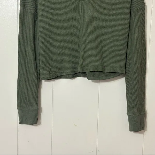 Abercrombie & Fitch SoftAF Waffle Knit Cropped Polo Top Olive Green Size S - Image 5