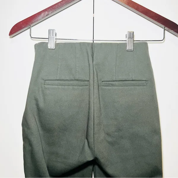 LOFT Pants Green Pintuck High Waist Side Zip Cotton Blend Straight Leg - 00 - Image 4
