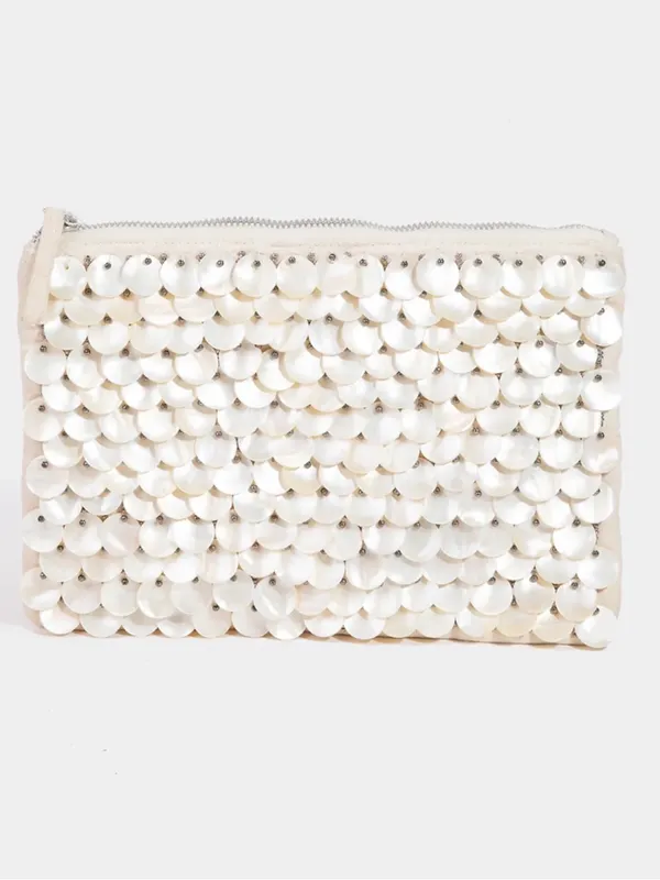 ASOS Luxe Ivory Morher of Pearl sea Shell Sequin Zipper Clutch bag - Image 5