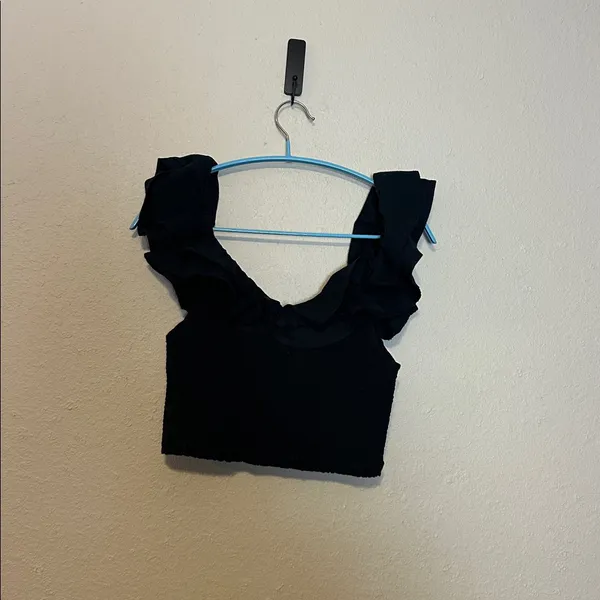 Anthropologie Maeve black Ruffle‎ smock crop top Size 4 - Image 4