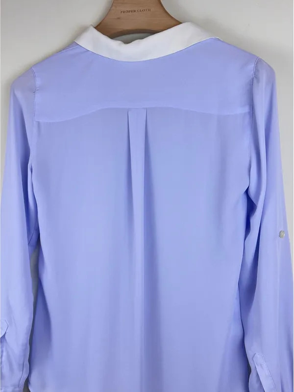 LOFT Lavender White Contrast Collar Utility Blouse Button Down Shirt XS - Image 8