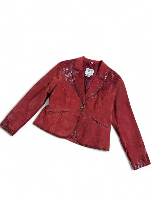 Cripple Creek Women's Red Real Suede Blazer with Embossed Trim - Image 5