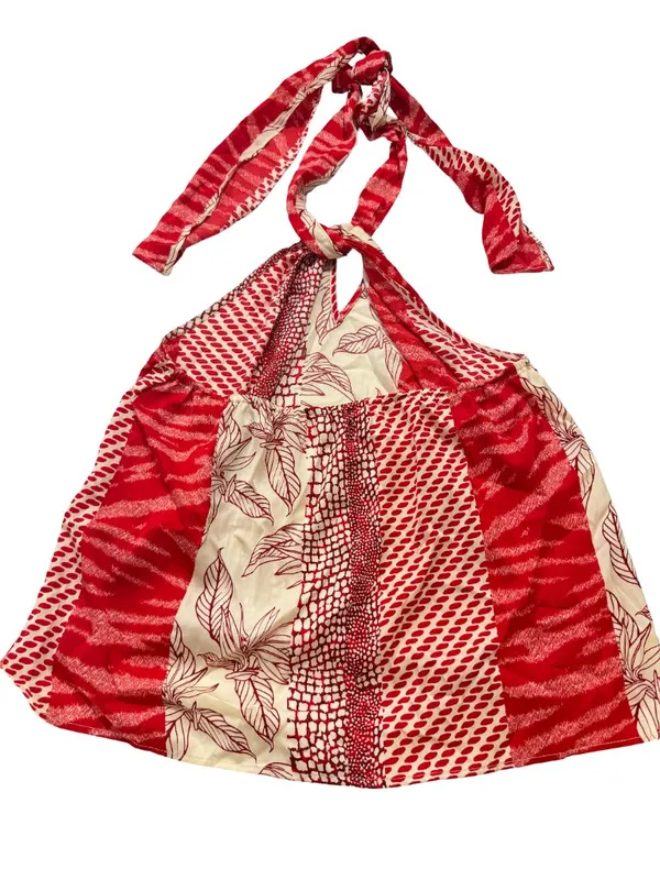 Banana Republic Red Cream Mixed Print Halter Tie Neck Top Shirt Small Women's - Image 4