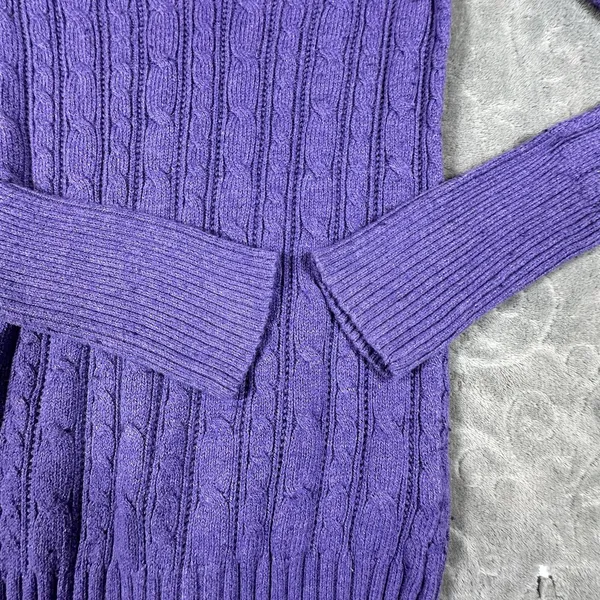 Y2K American Eagle V Neck Fitted Cable Knit Sweater Women Medium Purple Preppy - Image 12
