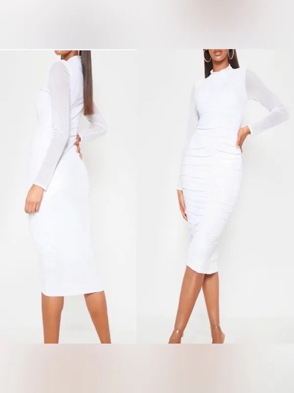 Pretty Little Thing White Long Sleeve Bodycon Midi Dress Womens Small 4 - Image 2