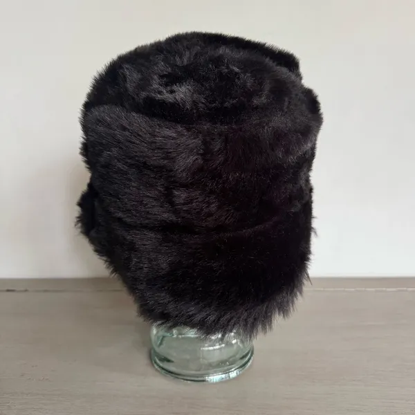 Black Faux Fur Black Bucket Hat Rocker Goth‎ Y2K Reversible? One Size - Image 3