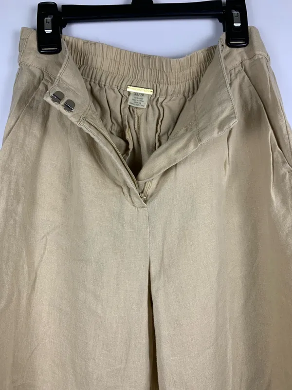Magaschoni Pants Womens XS Beige 100% Linen Wide Leg Pull On Coastal - Image 10