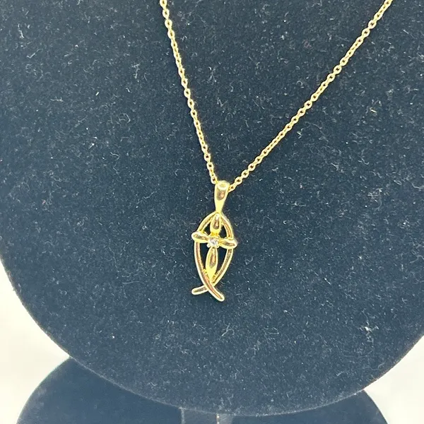 Vintage Real Gold Ichthys Fish Cross Pendant Chain Plated Stainless Steel - Image 2