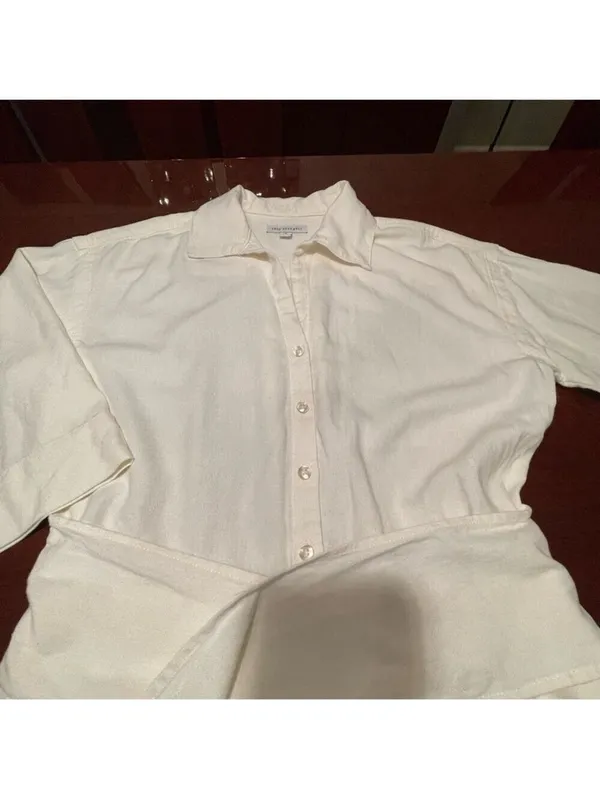 Free Assembly cream linen blend shorts romper jumpsuit belt button front Sz S - Image 4