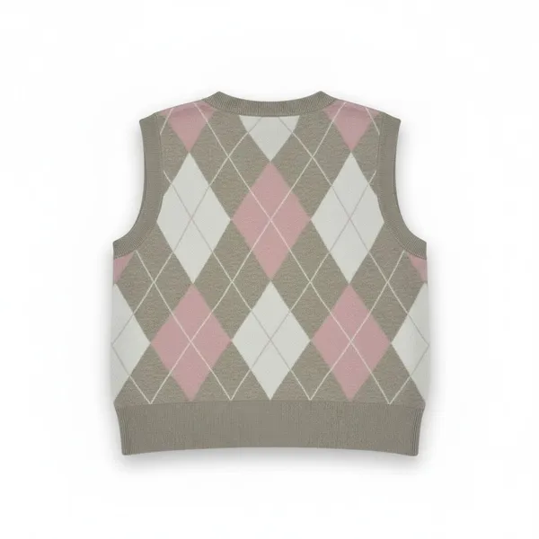 Ultra Flirt Juniors Sweater Vest Size M Camel Pink Argyle Jacquard Knit Pullover - Image 2