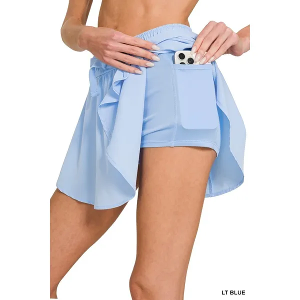 Zenana Soft Woven Active Skorts with Pockets - Lt. Blue - Large - Image 7