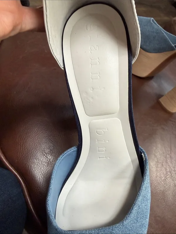 Gianni bini Platform Block Heel Sandals - Blue Denim & Cream Ankle Strap - Image 4