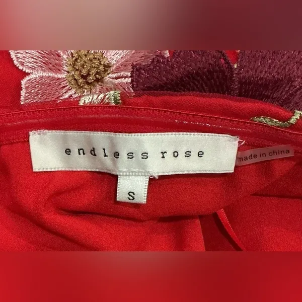 Anthropologie Endless Rose 3D Flowers Floral Embroidered‎ Red Mini Dress S - Image 6