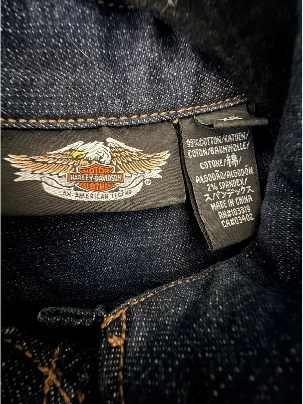 Harley-Davidson Women’s XS Denim Jacket Eagle Rhinestone Embroidered Moto - Image 5