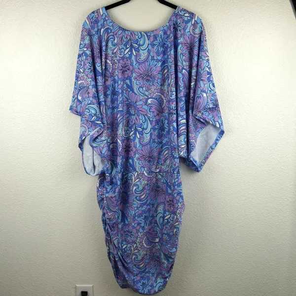 Carmen Marc Valvo Swimwear Coverup Dress Womens Large Floral Ruched Stretch Boho - Image 5