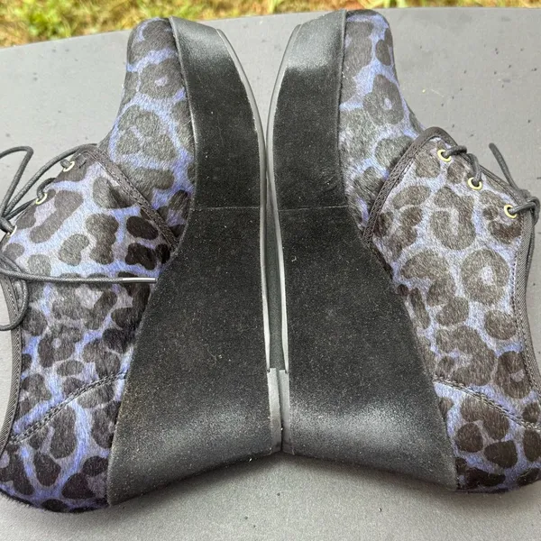 Nicole Wedge Oxfords Women Size 8M Black Blue Leopard Print Lace Up Shoes - Image 8