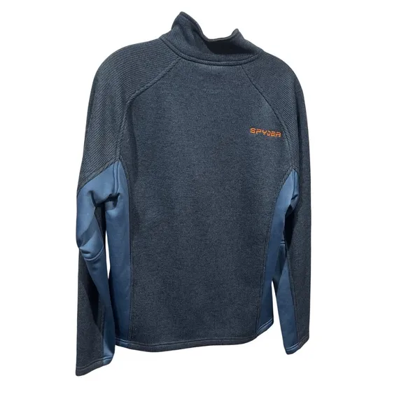 Spyder 1/4 Zip Pullover Sweater Gray & Blue Medium Polyester 36k - Image 2