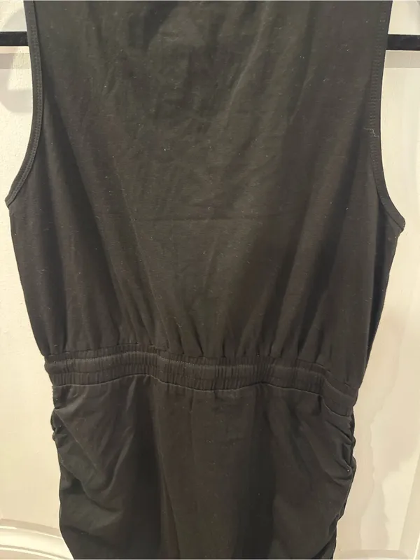 Black Athletic Tank Dress Drawstring Waist Pockets Ruched Sleeveless Size Large - Image 6