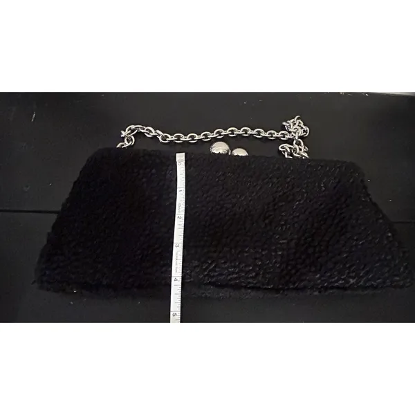 Million Wishes Black Textured Evening Clutch Purse Silver Kiss Lock Frame - Image 8