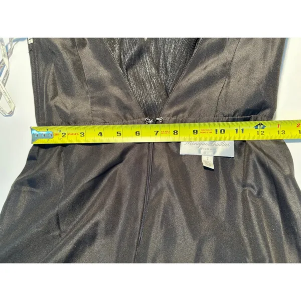 Monique Lhuillier Bridesmaids Size 2 Black Metallic Plunge V-Neck Maxi Dress - Image 8