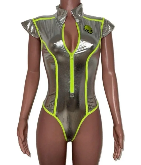 Alien Space Babe Futuristic Festival Halloween Cosplay Bodysuit & Tights Costume - Image 8
