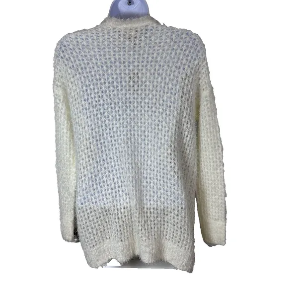 Mudd Fluffy Eyelash Knit Cardigan XS Cream Cozy Soft Girl Open Front Cottagecore - Image 14