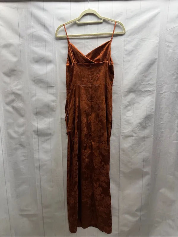 Lulu's Rust Orange Under the Moonlight Satin Jacquard Maxi Slip Dress Medium - Image 7
