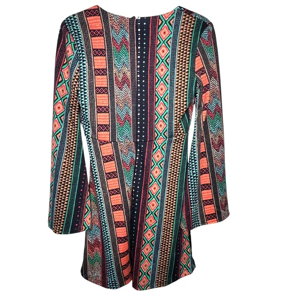 Judith March Bell Sleeve Mini Dress‎ Womens Medium Geometric Tribal Print Retro - Image 10
