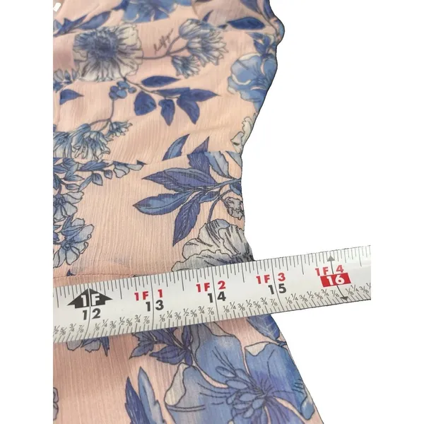 Tommy Hilfiger Pink Blue Floral Sheer Overlay Midi Dress Flutter Sleeve V-neck 6 - Image 16