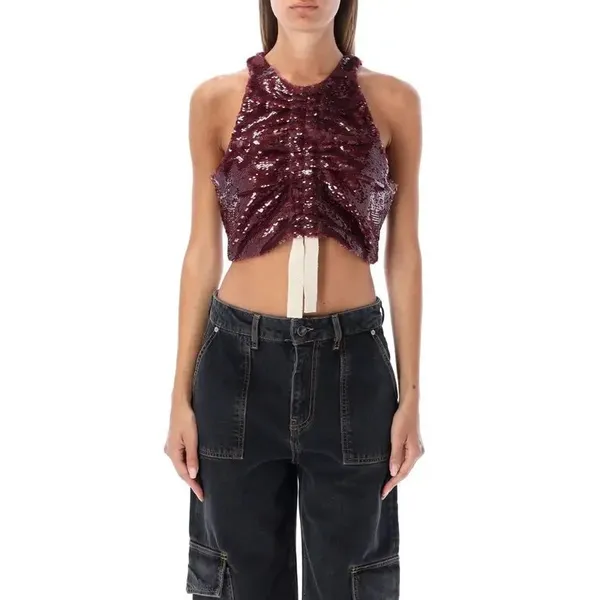 Ganni Sequined Ruched Crop Top in Port Royale Size 32‎ - Image 4