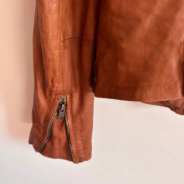 Muubaa Womens Tan Brown 100% Lamb Leather Biker Motorcycle Jacket Size US 4 UK 8 - Image 7